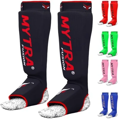 Image of Mytra Fusion Shin Instep Stretchable Polyester Fabric Padded Jumbo Eva Foam Featured with Hook &amp; Loop Closure Kick Boxing MMA Krav Maga Training Pair