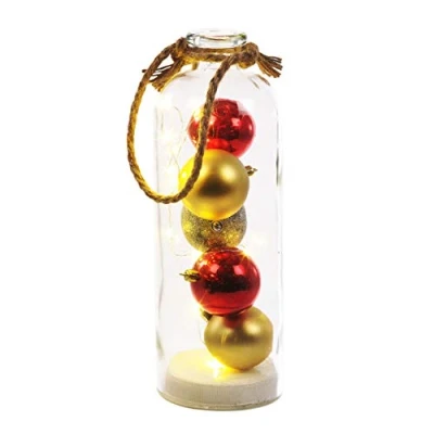 Image of The Christmas Workshop Bottle Decoration, Red and Gold Baubles, 31cm High x 11cm Wide Deep