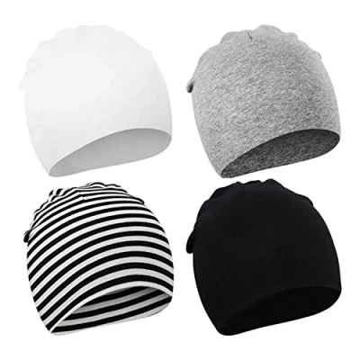 Image of DRESHOW 4 Pieces Baby Beanie Newborn Toddler Soft Cute Knit Hat Hospital Hats for Boys Bear Ears Infant