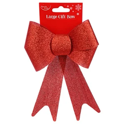 Image of North Pole Christmas tree bow xmas Topper party decorations gift Glitter red 30cm tall 17cm wide