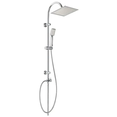 Image of Chrome Plated Stainless Steel Shower Bathroom Set Column with Square Rainfall