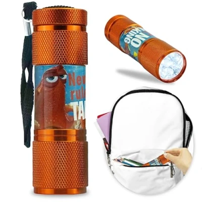 Image of Finding Dory Flashlight Torch, 8.7cm Orange Aluminum LEDs Torch with Wrist Strap for Kids, 9 LED Mini Kids TV Characters Gift Travel, Emergency, Camping, Hiking, Outdoor 3+ Years