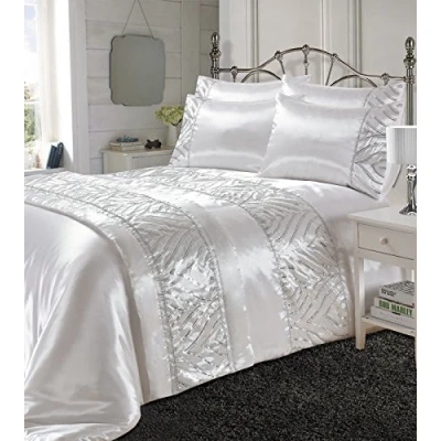 Image of SELECT ED® Luxuries Sequin SHIMMER Polyester Duvet Quilt Cover + Pillow Case Or Matching Bed Runner (White, Single)