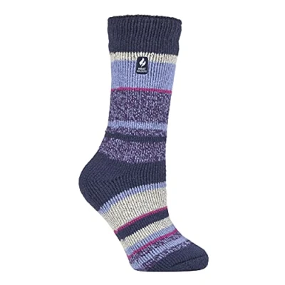 Image of HEAT HOLDERS Ladies Patterned Warm Winter Fleck Striped Twist Thermal Socks in 10 colours, size 4 8 UK 37 42 eur (Indigo Night (Provence))