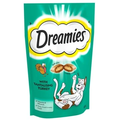 Image of Dreamies Cat Treats, Tasty Snacks with Tempting Turkey, 8 Pouches of 60 g