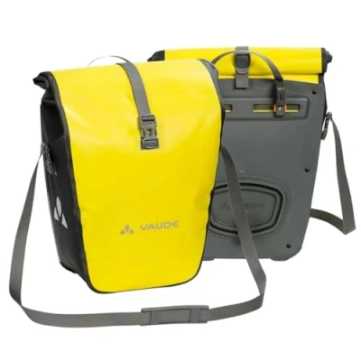 Image of VAUDE Aqua Back bike pannier bag in yellow, 2 x 24 rear rack waterproof, cycling rear, easy mounting Made Germany