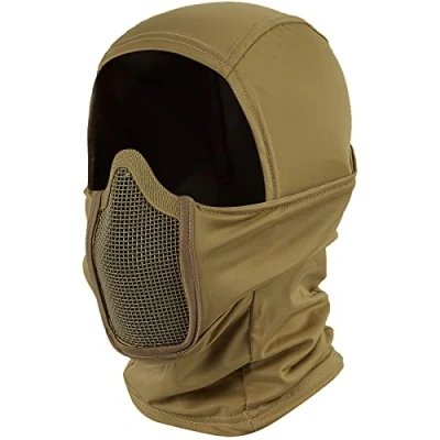 Image of OneTigris Airsoft Balaclava Mesh Mask, Full Face Protection Ninja Style Paintball Mask for CS Hunting Cycling Motorcycle, Tan