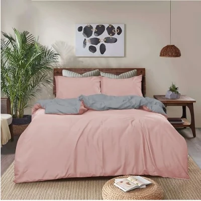 Image of REHAN &amp; CO Double Duvet cover Sets Reversible Microfiber Bedding Bed with Matching Pillowcases Blush/Grey