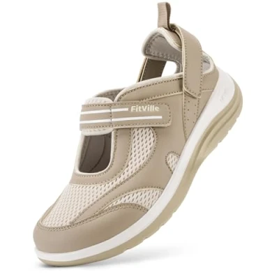 Image of FitVille Women FlexiWalk Walking Sandals Casual Shoes for Outdoor, Cracker Khaki, 6, Wide