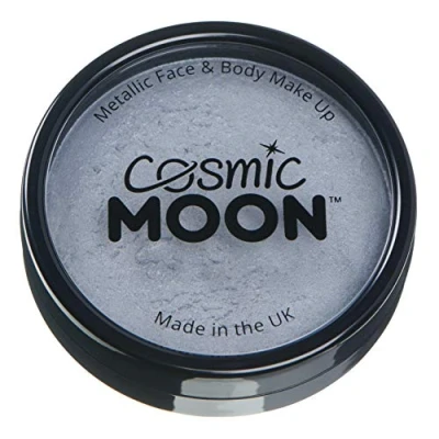 Image of Metallic Pro Face &amp; Body Paint Cake Pots by Cosmic Moon Silver Professional Water Based Makeup for Adults, Kids 36g