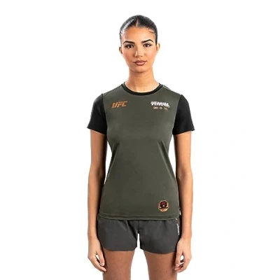 Image of Venum, UFC Adrenaline Fight Week Women’s Dry Tech T Shirt, Women&#039;s, S, Khaki/Bronze