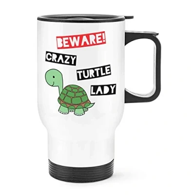 Image of Beware Crazy Turtle Lady Travel Mug Cup with Handle