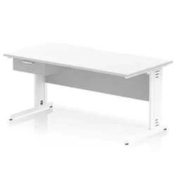 Image of Impulse 1600 x 800mm Scalloped Edge Office Desk White Top Cable Managed Leg Workstation 1 Drawer Fixed Pedestal