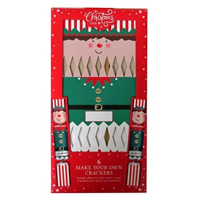 Image of Make Your Own Christmas Crackers Elf, Pack of 6 With Tags, Silk Ribbon, Hats, Mottos and Snaps
