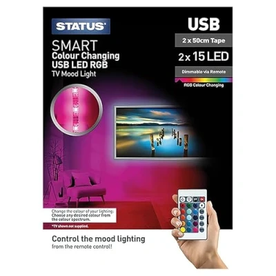 Image of Status 2 x 0.5m RGB LED TV Mood Light Tape Remote Control