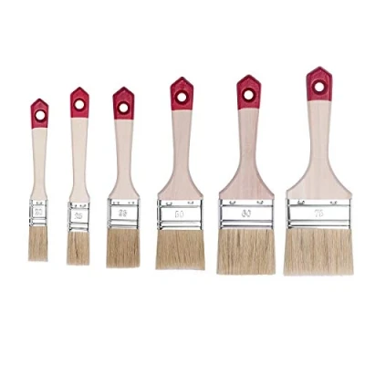Image of HARDY WORKING TOOLS Flat Brush Set, 6 Pieces, 1 Piece 20, 25, 35, 50, 60, 75 mm Width, Paint Set with Wooden Handle, Series *40*, A0284 060100 Red
