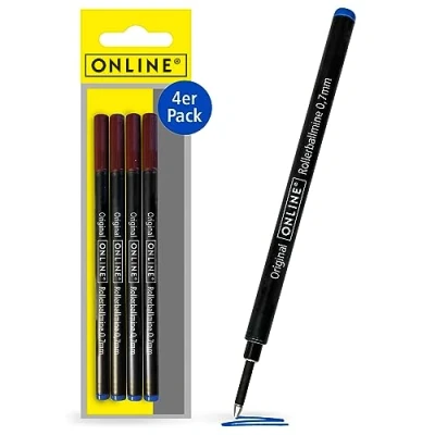 Image of Online Pack of 4 Rollerball Refills Compatible with Faber Castell, Senator, Schneider Blue Line Thickness 0.7 mm I Replacement Refill for Pens Lead According to ISO