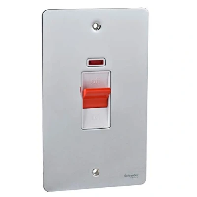 Image of Schneider Electric Ultimate Flat Plate Double Control Switch with Neon Indicator, Pole, 50AX, GU4221WPC, Polished Chrome White Insert