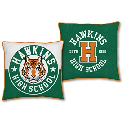 Image of Stranger Things Officially Licensed Square Cushion Super Soft Reversible 2 Sided, Hawkins Tigers Team Design Perfect For Any Bedroom, Sofa or on the Bed