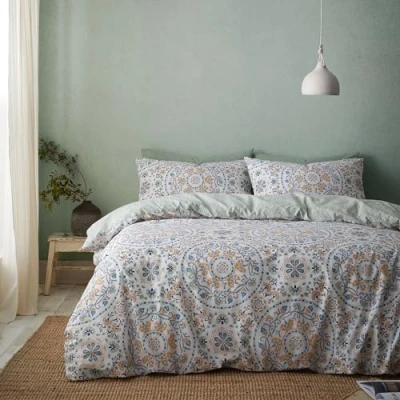 Image of Pineapple Elephant Safiya Mandala Reversible Single Duvet Cover Set with Pillowcase Green