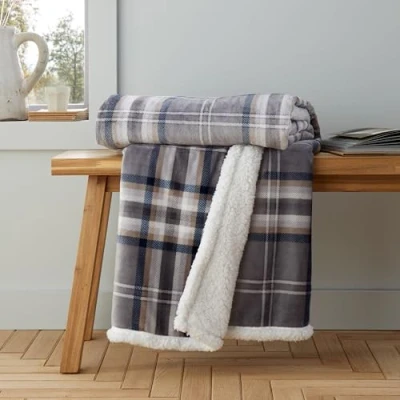 Image of Catherine Lansfield Cosy Kelso Check 130x170 cm Blanket Throw Charcoal Grey