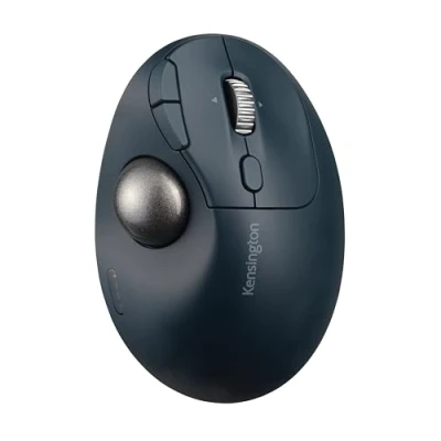 Image of Kensington Pro Fit Ergo TB550 Rechargeable Bluetooth 2.4GHz Ergonomic 34mm Thumb Operated Trackball Mouse with Multi Directional 4D Scroll wheel, Made from 51% Recycled plastic (K72196WW)