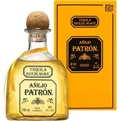 Image of PATRÓN Añejo Premium Tequila with Gift Box, 40% ABV, 70cl / 700ml, Made from the Finest 100% Weber Blue Agave, Handcrafted in Small Batches Mexico, Aged For Over 12 Months Oak Casks