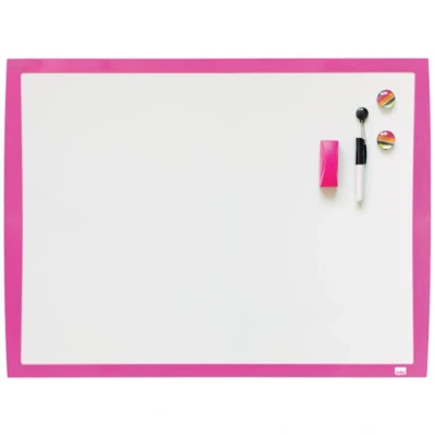 Image of Nobo Small Magnetic Whiteboard, Vibrant Frame, Wall Mountable, Includes Matching Accessories, Home/Office, 585 x 430 mm, Pink, 2104177