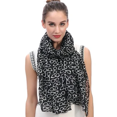 Image of Lina &amp; Lily Sunglasses Print Women&#039;s Scarf Shawl Wrap Lightweight (Black)
