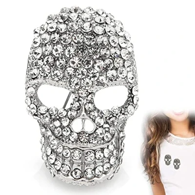 Image of Skull Brooches Sparkling Rhinestone Pins Bling Crystal Head Vintage for Men Women