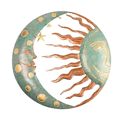 Image of vincente Sun And Moon Metal Wall Decor, Face Plaque Iron Sculpture Art For Indoor Outdoor Garden Decor
