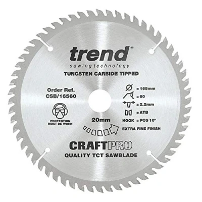 Image of Trend Wood Circular Saw Blade, 165mm Diameter, 20mm Bore, 60 Teeth, TCT, 2.4mm Kerf, +10 Hook, CSB/16560