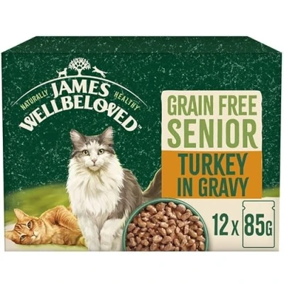 Image of James Wellbeloved Senior, Grain Free, Wet Cat Food Pouches Turkey 48 x 85g