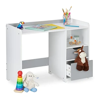 Image of Relaxdays Desk for Children, White/Grey, 60 x 80 38 cm