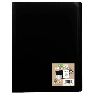 Image of eco A4 100% Recycled 100 Pocket Black Flexible Cover Portfolio Book Folder Display Book, eco116