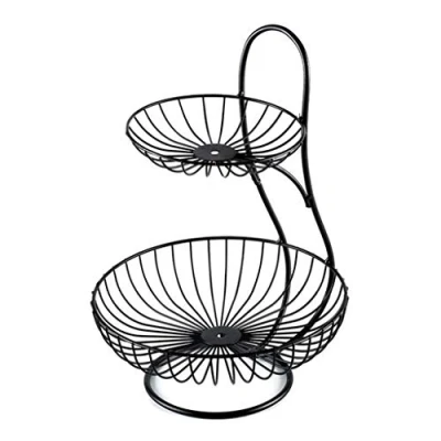 Image of Unknown 2 Tier, Fruit Basket, Wire Bowl or Produce Holder, Two Three Tier Basket Stand for Storing &amp; Organizing Vegetables, Eggs, etc, Black Large