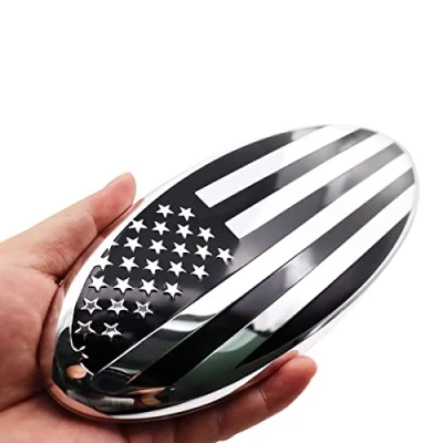 Image of LYCARESUN Front Grille American Flag Emblem for Ford, Rear Tailgate Badge Nameplate Ford F150 F250 F350 (9&quot;, Black and Silver)