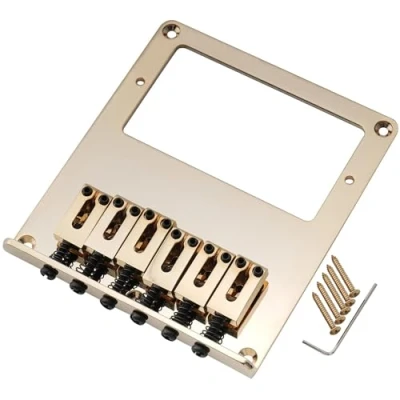 Image of Musiclily Pro 54mm Tele Humbucker Bridge with Modern Zinc Alloy Saddles and Steel Plate for Telecaster Style Electric Guitar, Gold