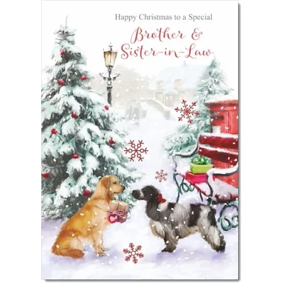 Image of doodlecards Brother &amp; Sister in Law Christmas Card Two Dogs Snow Medium Size with Plain Envelope