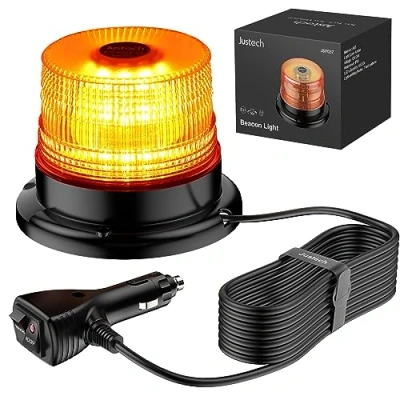 Image of Justech 12/24V Flashing Beacon 40W 40 LED Emergency Warning Strobe Light Amber Lights 7 Flash Modes Waterproof with Magnetic Base for Truck Vehicle