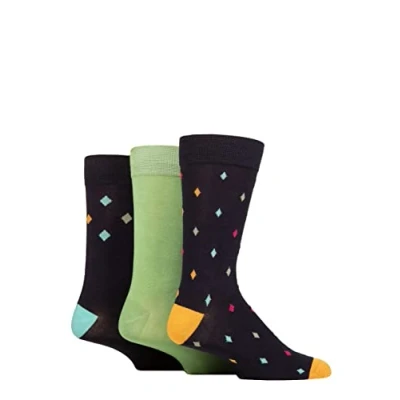 Image of Mens 3 Pair Glenmuir Patterned Bamboo Socks Diamonds Navy 7 11