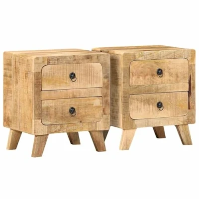 Image of vidaXL bedside table set solid mango wood nightstands bedroom freestanding furniture 40x32x46 cm brown