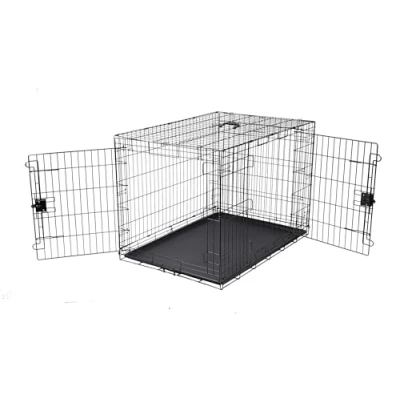 Image of Amazon Basics XL Metal Dog Crate/Cage with Tray, Durable and Foldable Cage Double Door, Black, Extra Large 107cm (42&quot;)