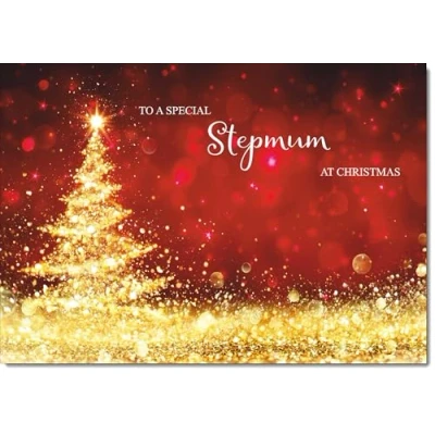 Image of doodlecards Stepmum Christmas Card Gold Abstract ChristmasTree Medium Size for with Plain Envelope