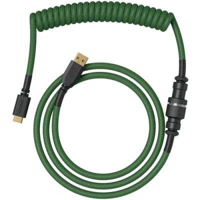 Image of Glorious Gaming Premium Coiled Keyboard Cable Gold Plated USB A (PC) to C (Keyboard), Tangle Resistant, Double Braided Sleeving for Peak Durability, 5 Pin Aviator Mid Connection Forest Green