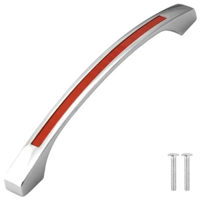 Image of Decoranddecor Glow Bow Polished Chrome Kitchen Bathroom Bedroom Cabinet Door Knobs Drawer Furniture Handles (224mm Hole Center, + Red)