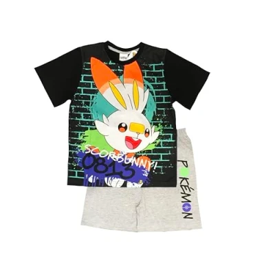 Image of Pokemon Boys or Girls Shortie Pyjamas, PJs, 2 Piece Set Comprising Short Sleeve Top &amp; Bottoms, Scorbunny, Age 9 10 Years