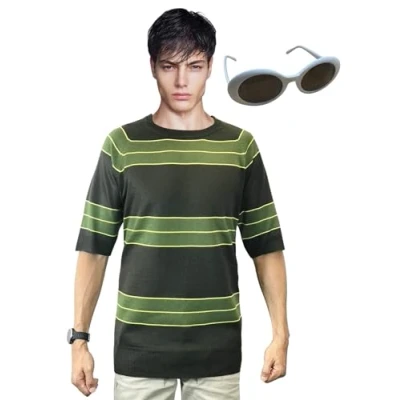 Image of OEM Kurt Cobain Sweater + Sunglasses Set Green Short Sleeve Shirt Costume Nirvana (L, White)
