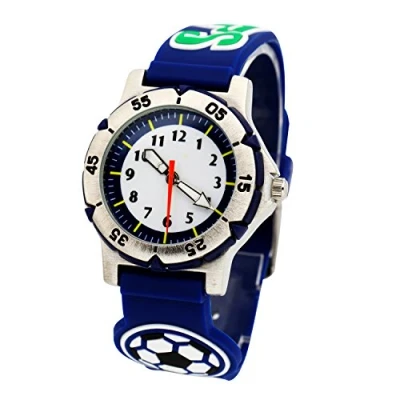 Image of ele ELEOPTION Waterproof 3D Cute Cartoon Digital Wristwatches Time Teacher Gift for Little Girls Boy Kids Children Environmental Friendly Silicone Watch (Football, Blue)
