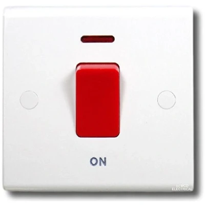Image of Deta S1300P Double Pole Switch with Neon Indicator 1 Gang 45 Amp